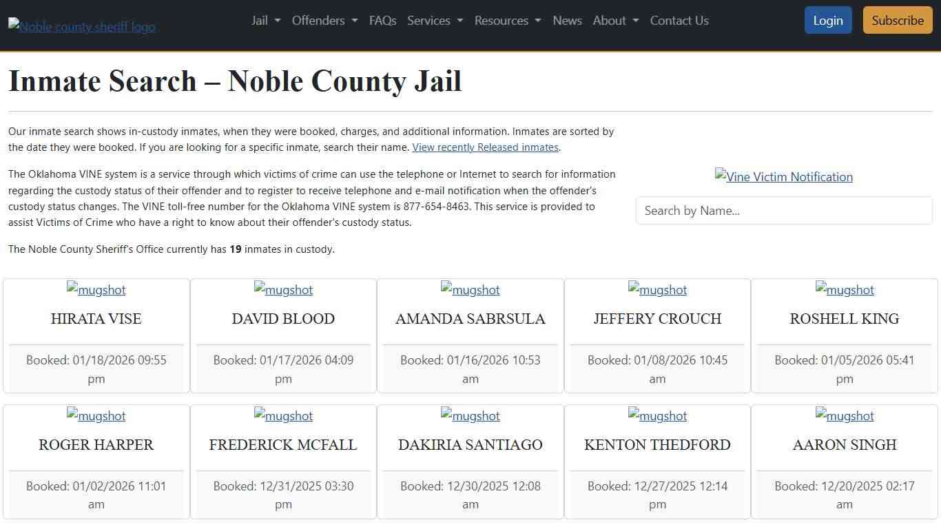 Inmate Search Noble County Sheriff's Office
